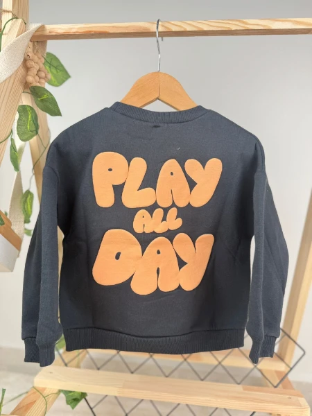 KIZ 3/6 YAŞ 3 İP PLAY DAY BASKILI SWEATSHİRT - SİYAH