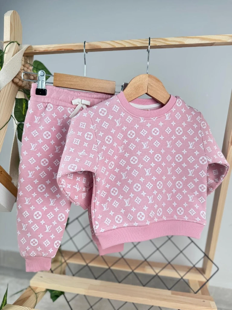 Baskılı 3 İp Unisex Kışlık Bebek/Çocuk İkili Takım - PEMBE