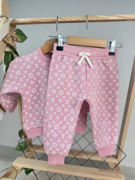 Baskılı 3 İp Unisex Kışlık Bebek/Çocuk İkili Takım - PEMBE