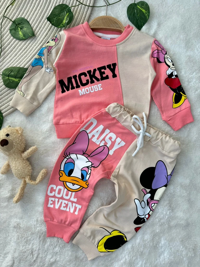 Miki/Mini Mouse Baskılı İki İplik Mevsimlik Kız/Erkek Bebek/Çocuk İkili Takım - YAVRUAĞZI