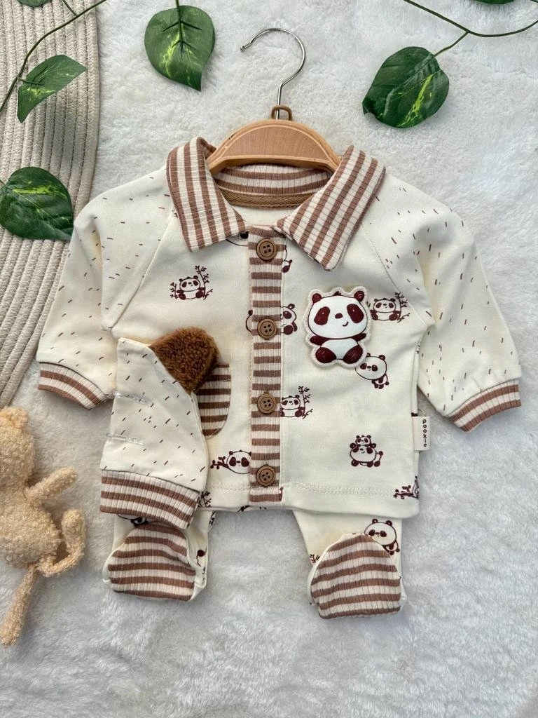 Panda %100 Pamuk 5'li Unisex Zıbın/Yenidoğan Seti - KAHVERENGİ