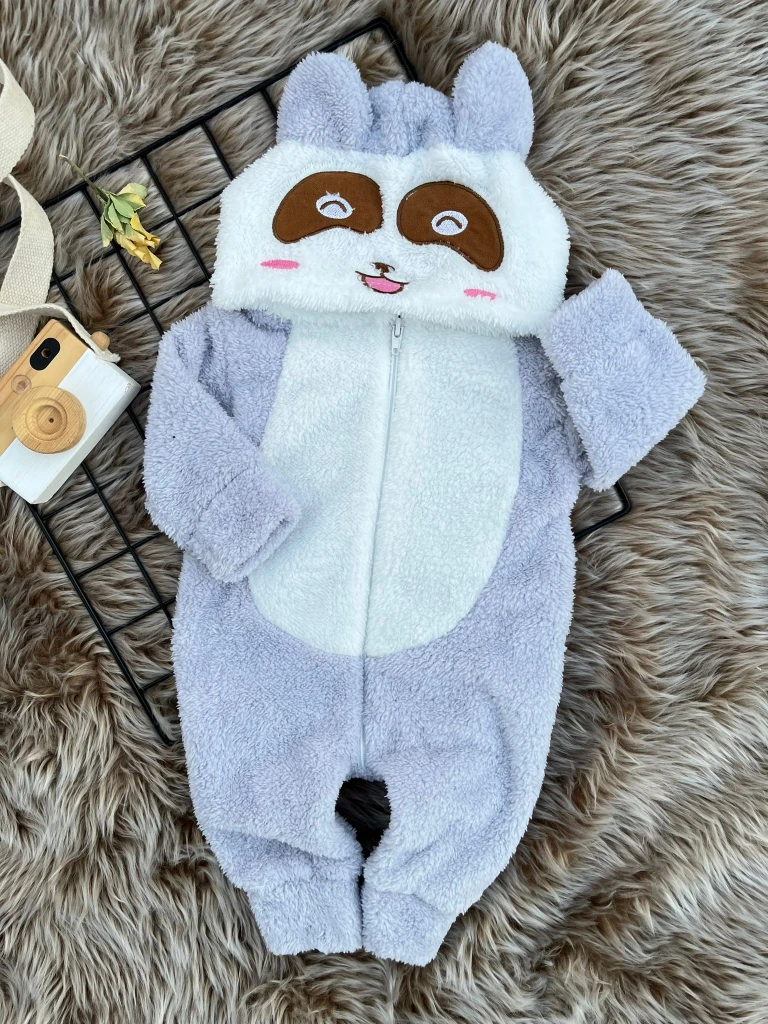 Welsoft Peluş Kız Fermuarlı Panda Bebek Uyku Tulumu - GRİ