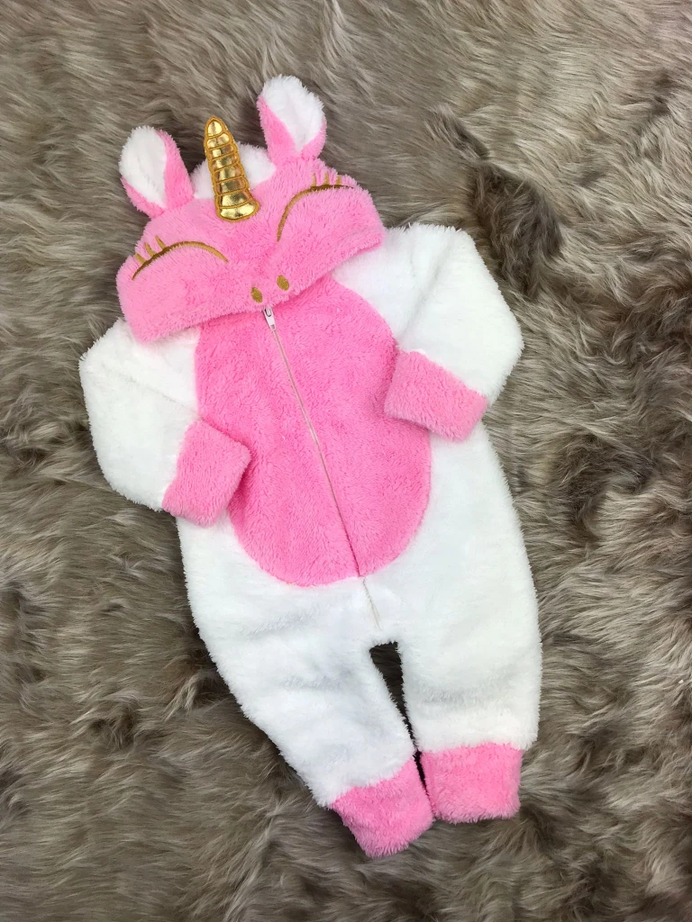 Welsoft Peluş Kız Fermuarlı Unicorn Bebek Uyku Tulumu - PEMBE BEYAZ