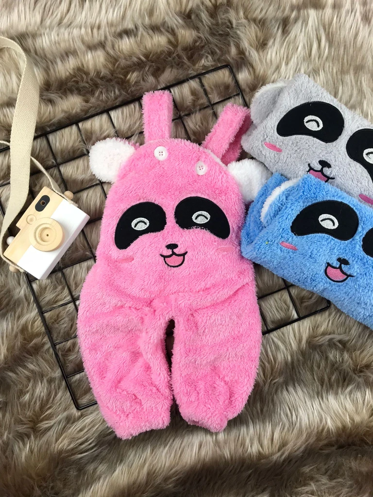 Welsoft Peluş Kız Panda Salopet Bebek Tulum - PEMBE