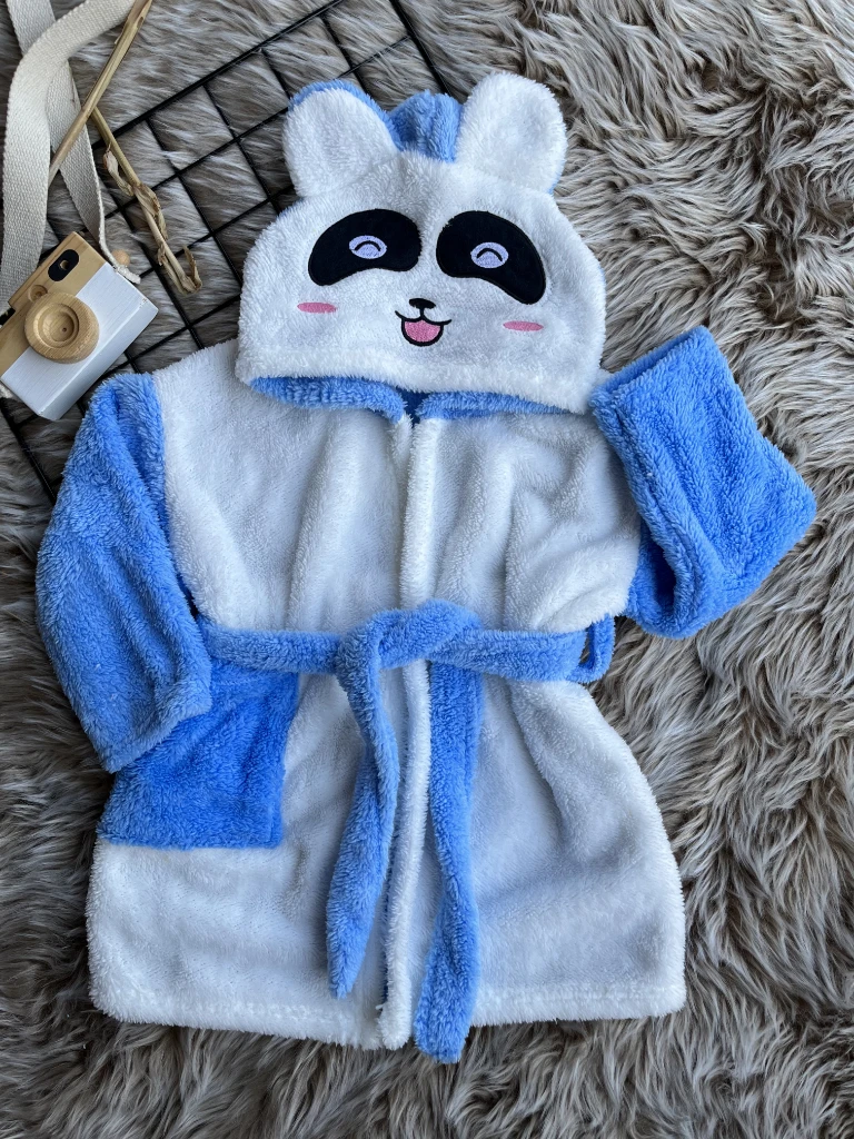 Welsoft Unisex Panda Çocuk Sabahlık Bornoz - MAVİ