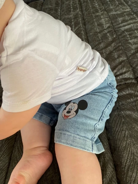 Mickey Mouse Baskılı Kot Şortlu Premium Unisex İkili Takım - BEYAZ