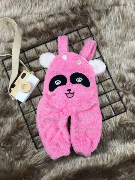 Welsoft Peluş Kız Panda Salopet Bebek Tulum - PEMBE