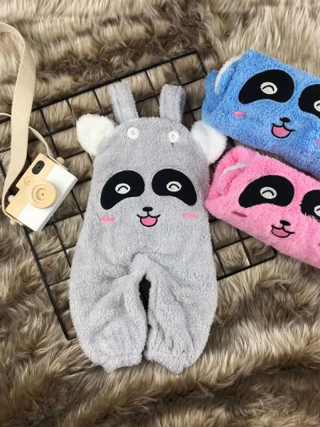 Welsoft Peluş Kız Panda Salopet Bebek Tulum - PEMBE