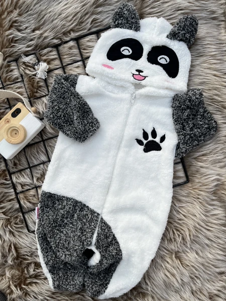 Welsoft Peluş Unisex Fermuarlı Kışlık Panda Bebek Uyku Tulumu - KAHVERENGİ-BEYAZ