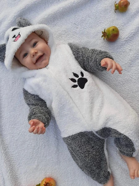 Welsoft Peluş Unisex Fermuarlı Kışlık Panda Bebek Uyku Tulumu - KAHVERENGİ-BEYAZ