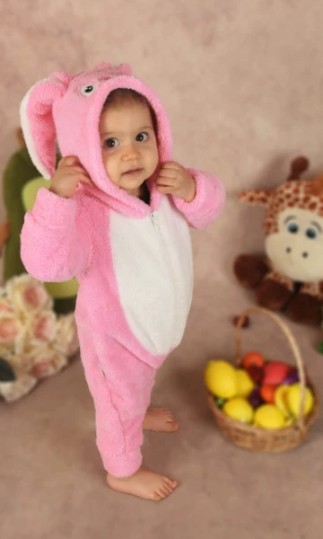 Welsoft Peluş Unisex Fermuarlı Tavşan Bebek Uyku Tulumu - PEMBE