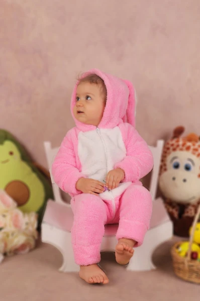 Welsoft Peluş Unisex Fermuarlı Tavşan Bebek Uyku Tulumu - PEMBE