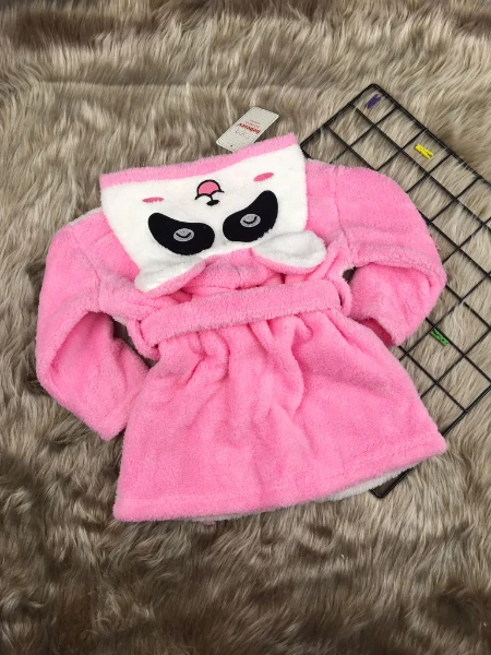 Welsoft Unisex Panda Çocuk Sabahlık Bornoz - KAHVERENGİ