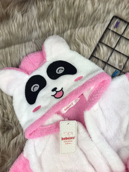 Welsoft Unisex Panda Çocuk Sabahlık Bornoz - PEMBE