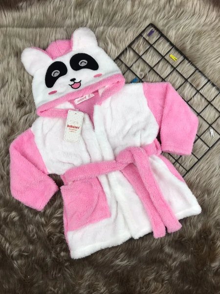 Welsoft Unisex Panda Çocuk Sabahlık Bornoz - MAVİ