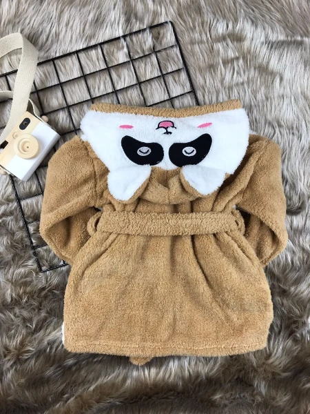 Welsoft Unisex Panda Çocuk Sabahlık Bornoz - KAHVERENGİ