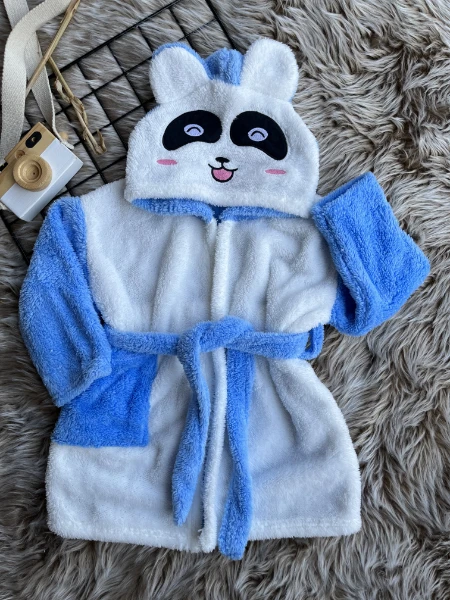 Welsoft Unisex Panda Çocuk Sabahlık Bornoz - KAHVERENGİ