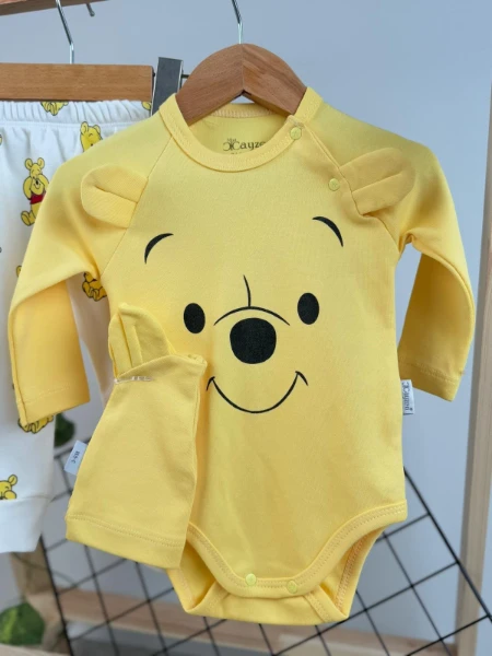 Pooh Baskılı Badili Şapkalı 3'lü Takım - SARI