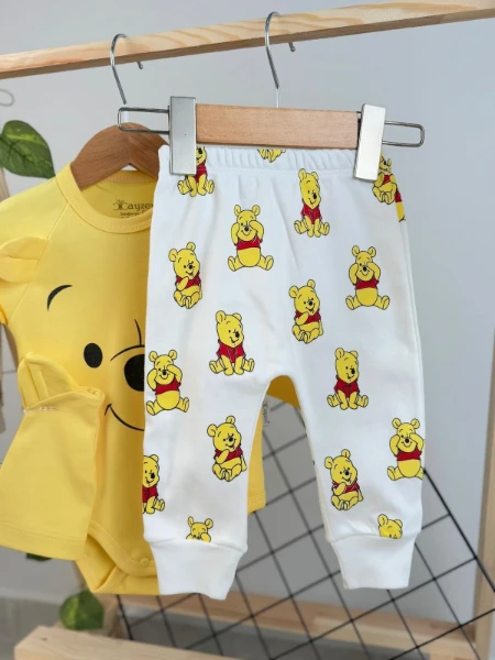 Pooh Baskılı Badili Şapkalı 3'lü Takım - SARI