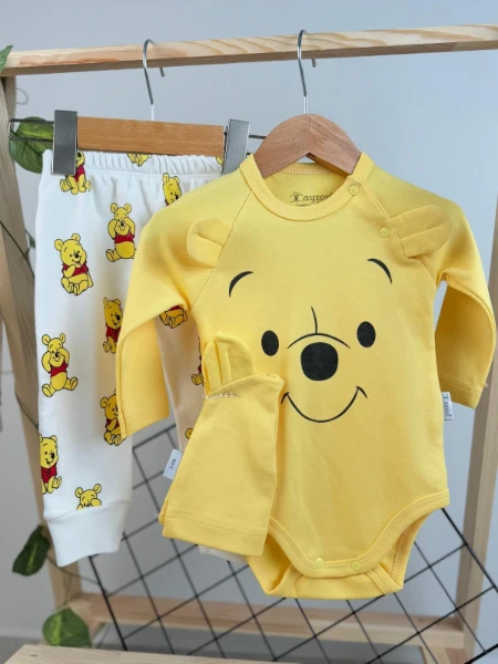 Pooh Baskılı Badili Şapkalı 3'lü Takım - SARI